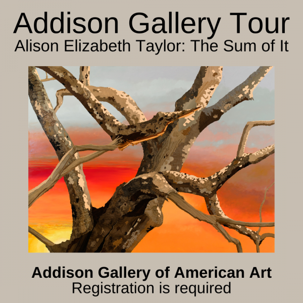 Alison Elizabeth Taylor painted tree branches in front of an orange sunset