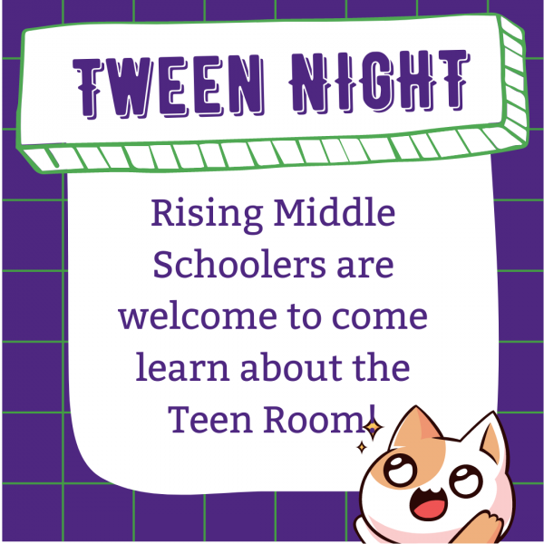 Middle schoolers can learn about the teen room 10/13 at 7pm