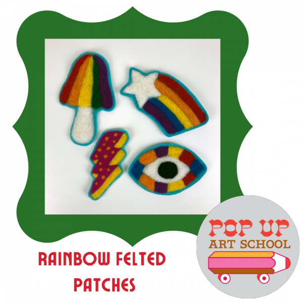 rainbow felted patches with popup art school